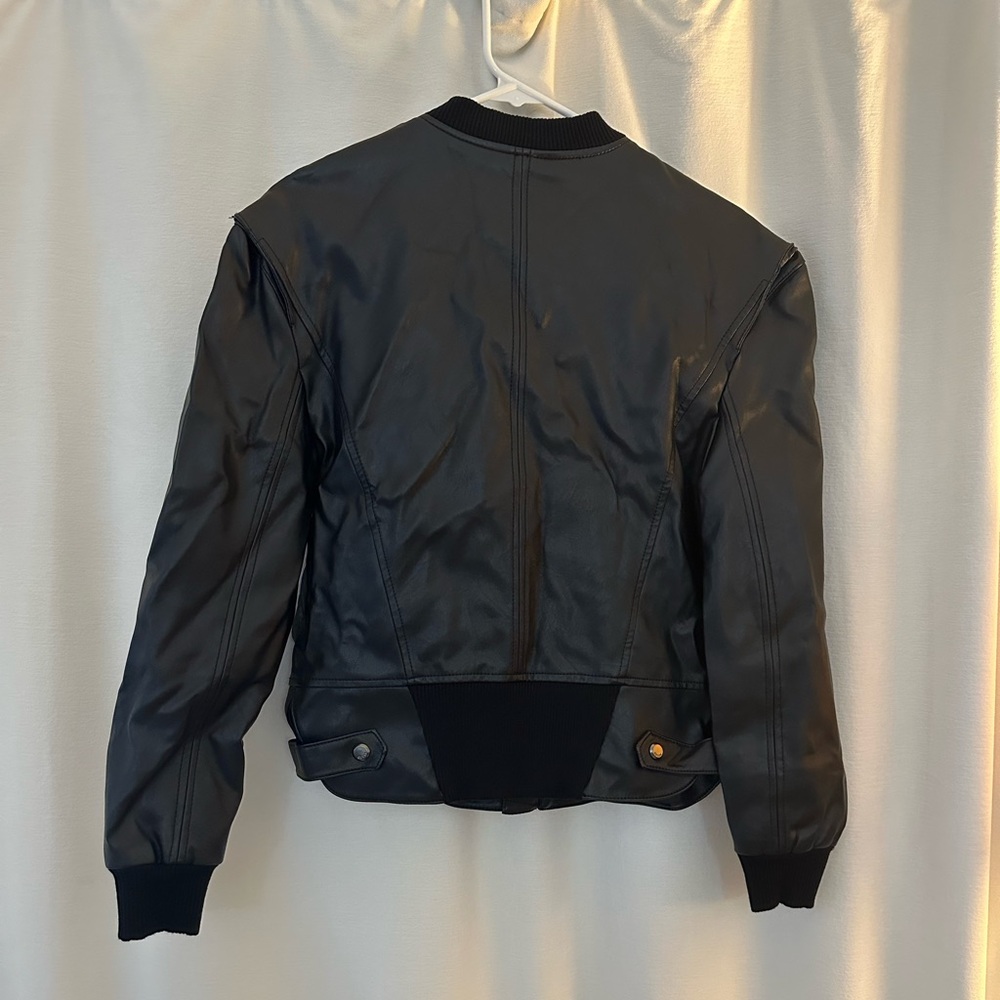 Guess Black Faux Leather Bomber Jacket - Picture 2 of 7
